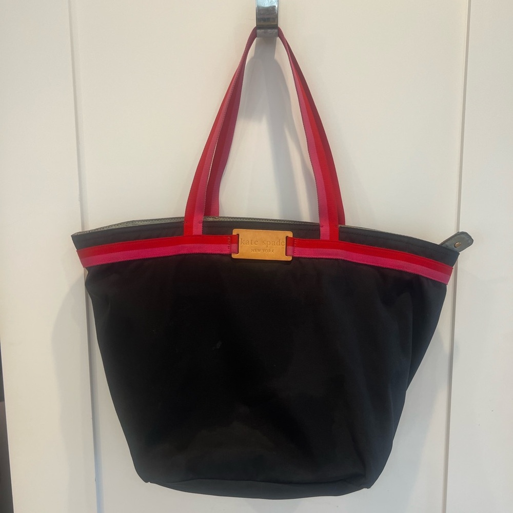 kate spade Black Tote with Pink Trim and Red Handles